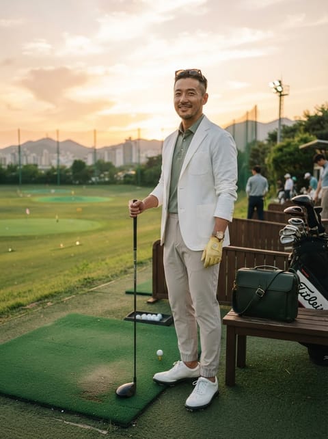SKIPIKS AI fashion editorial — preppy, smartcasual, sporty — This look evokes a sophisticated golf course mood, highlighted by the harmony of