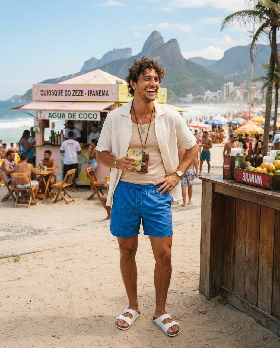 SKIPIKS AI fashion editorial — casual, beachwear — This is a refreshing beach look that embraces the leisurely vibe of the shore. T