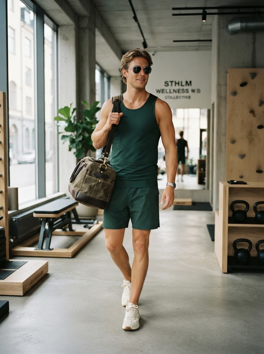 SKIPIKS AI fashion editorial — sportswear, casual, minimalist — This look features a refreshing and active vibe with a sleeveless tank top and s