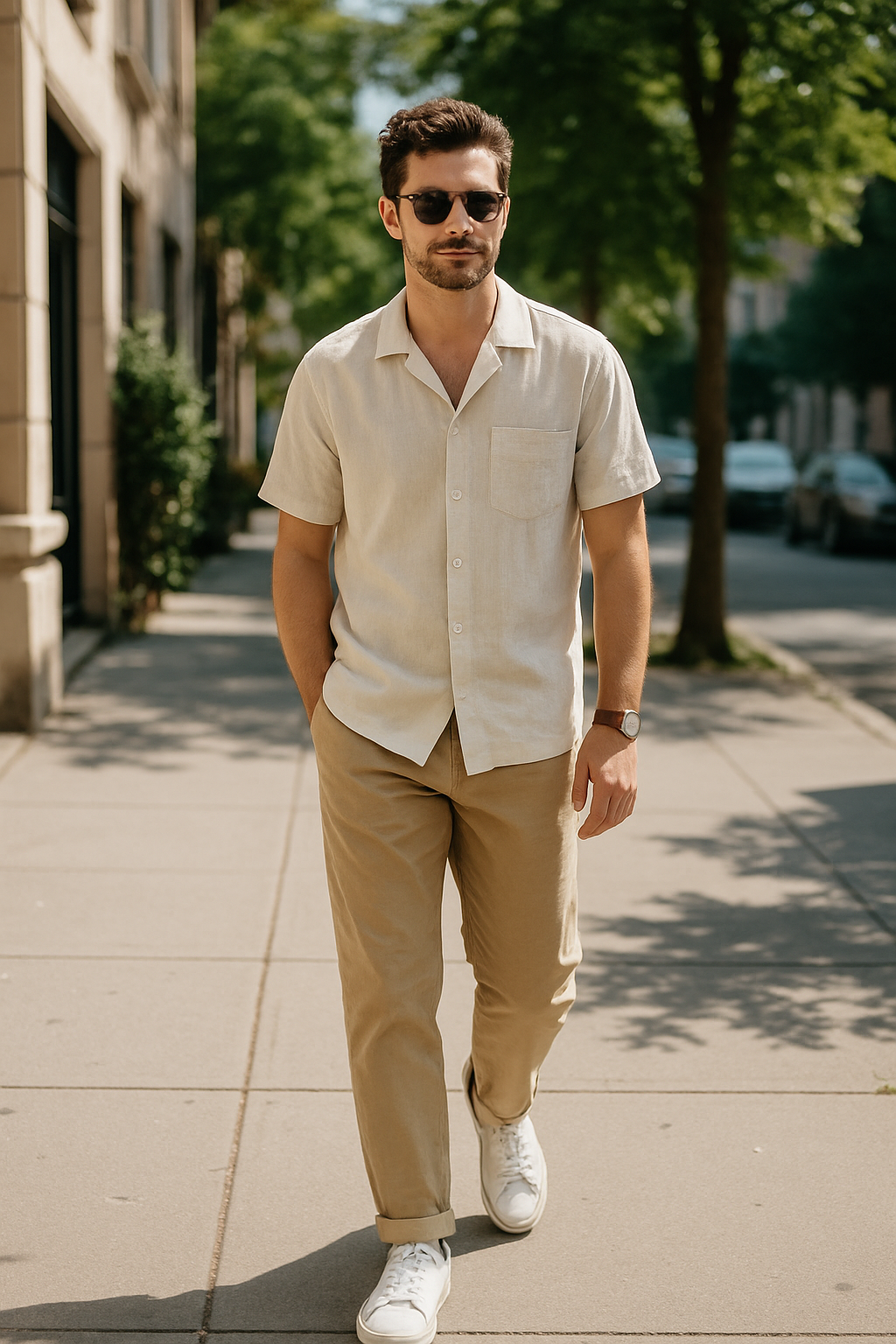 SKIPIKS AI fashion editorial — minimalist, classic — This summer look stands out with a simple yet sophisticated mood. Create a minim